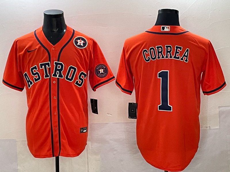 Youth 2025 Houston Astros #1 Correa orange Nike MLB Jersey 003